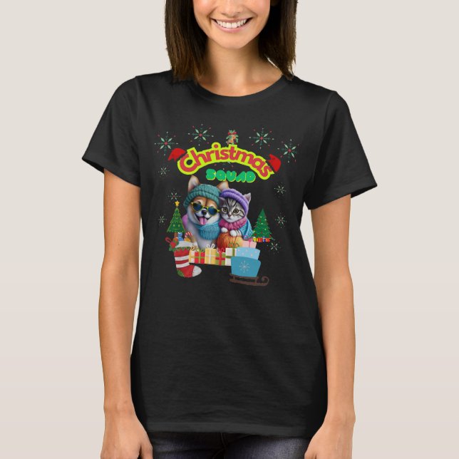 Cute dog and cat Christmas squad design  T-Shirt (Vorderseite)