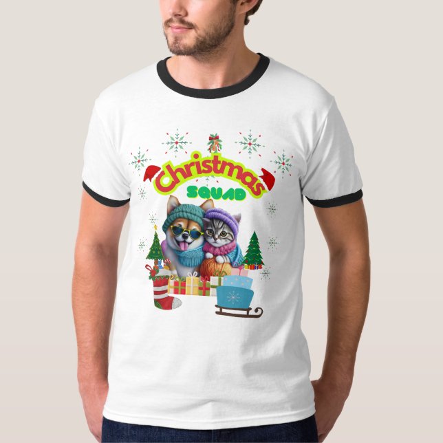 Cute dog and cat Christmas squad design  T-Shirt (Vorderseite)