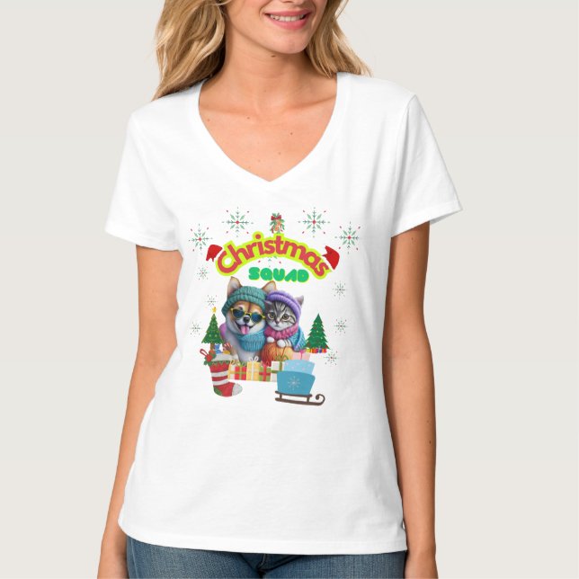 Cute dog and cat Christmas squad design  T-Shirt (Vorderseite)