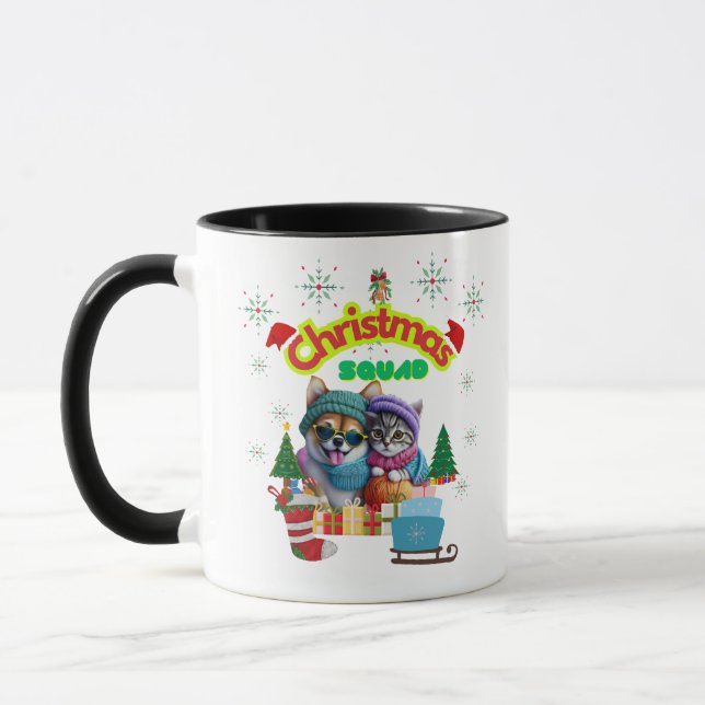Cute dog and cat Christmas squad design  Tasse (Links)
