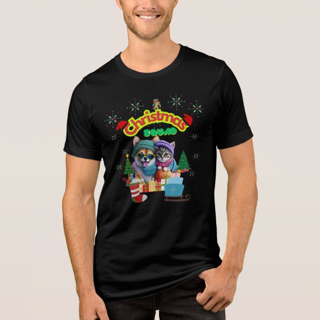 Cute dog and cat Christmas squad design  Tri-Blend Shirt (Vorderseite)