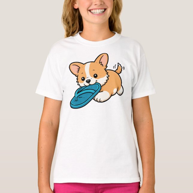 Cute Dog Bite Slipper T-Shirt (Vorderseite)