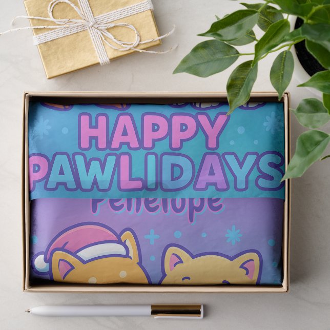 Cute Dog Christmas Pawlidays Blue Purple Kawaii Seidenpapier (Geschenk)