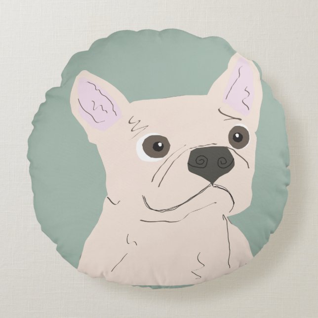 Cute Dog, Dusty Blue Rundes Kissen (Vorderseite)