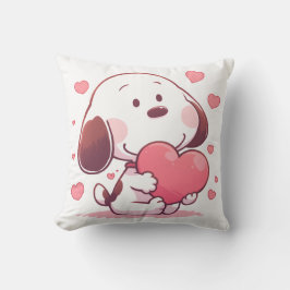 Cute Dog Holding Pink Heart Kissen