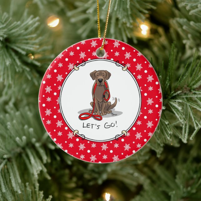 Cute Dog - Let's Go! Chocolate Labrador Retriever Keramik Ornament (Baum)