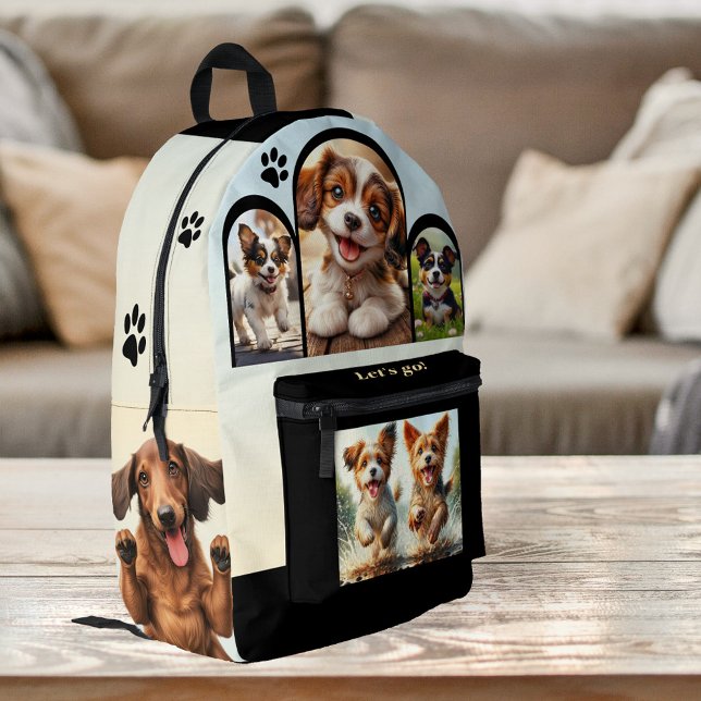 Cute Dog Lover Your Photos Bedruckter Rucksack (Backpack featuring cute dog illustrations and paw prints.  You can also add your custom photos!)