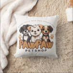 Cute Dog Lovers "Paw Paw Pet Shop" Throw Pillow Kissen<br><div class="desc">For the ultimate pet lover! This adorable throw pillow features a charming graphic of three cute dog faces and the fun text "PAW PAW PET SHOP." It's the perfect accent piece to add warmth, personality, and puppy love to your sofa, bed, or favorite armchair. A wonderful gift for dog owners,...</div>