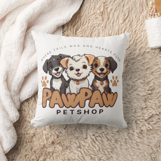 Cute Dog Lovers "Paw Paw Pet Shop" Throw Pillow Kissen (Decke)