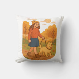 Cute Dog Mom Walking Pup in Cozy Forest  Kissen