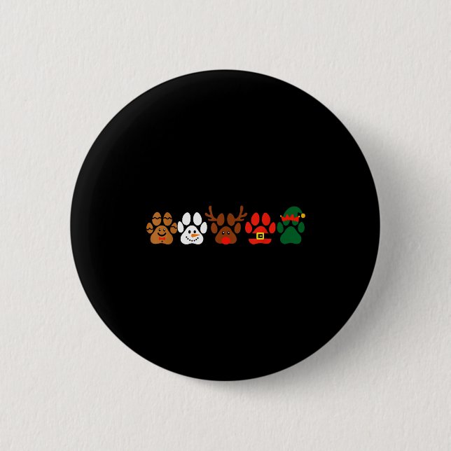 Cute Dog Paw Print Santa Elf Christmas Character H Button (Vorderseite)