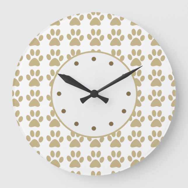 Cute Dog Paws Pattern Wall Clocks Große Wanduhr (Vorderseite)