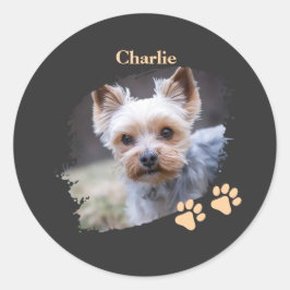 Cute dog pet with customized name runder aufkleber