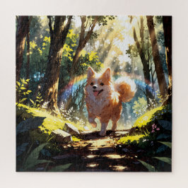 Cute dog walking in the forest