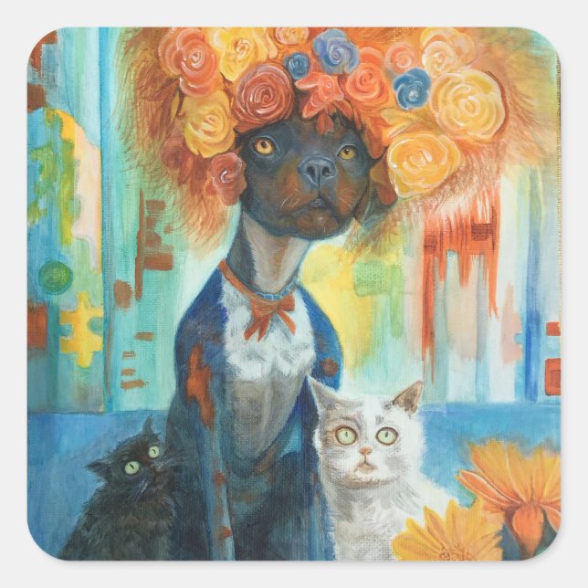 Cute dog with rose hat and friends stickers (Devant)