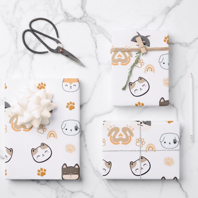 CUTE DOGS GESCHENKPAPIER SET (Vorderseite)