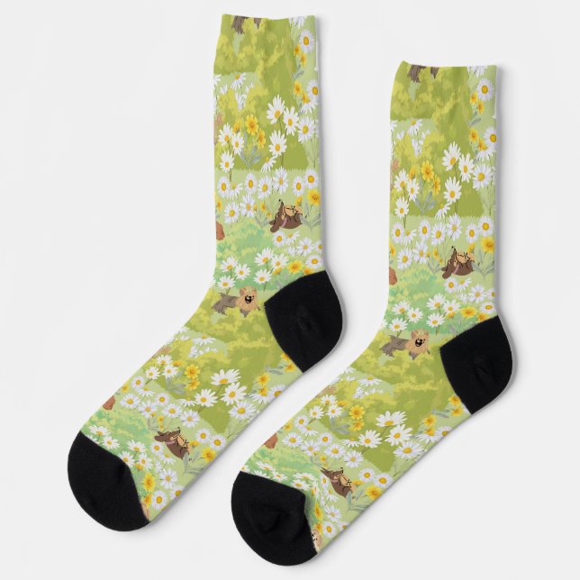 Cute Dogs With Daisy Flowers Seamless Pattern Socken (Linkes Detail)