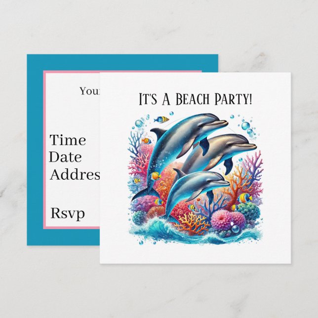 Cute dolphin lovers party  einladung (Vorne/Hinten)