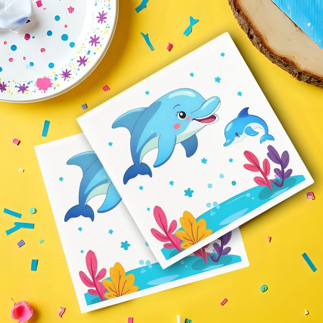 Cute Dolphin Sea Animals Birthday Party Serviette (Von Creator hochgeladen)