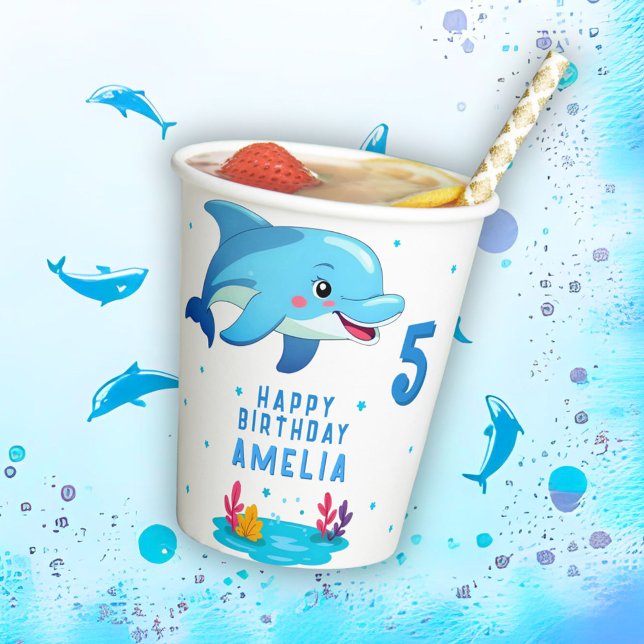 Cute Dolphin Sea Animals Kids Birthday Party Pappbecher (Von Creator hochgeladen)