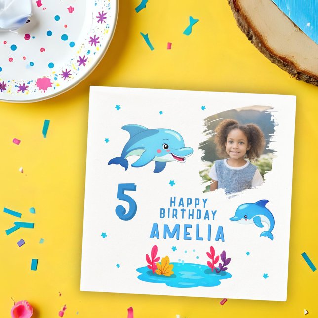 Cute Dolphin Sea Animals Photo Birthday Party Serviette (Von Creator hochgeladen)