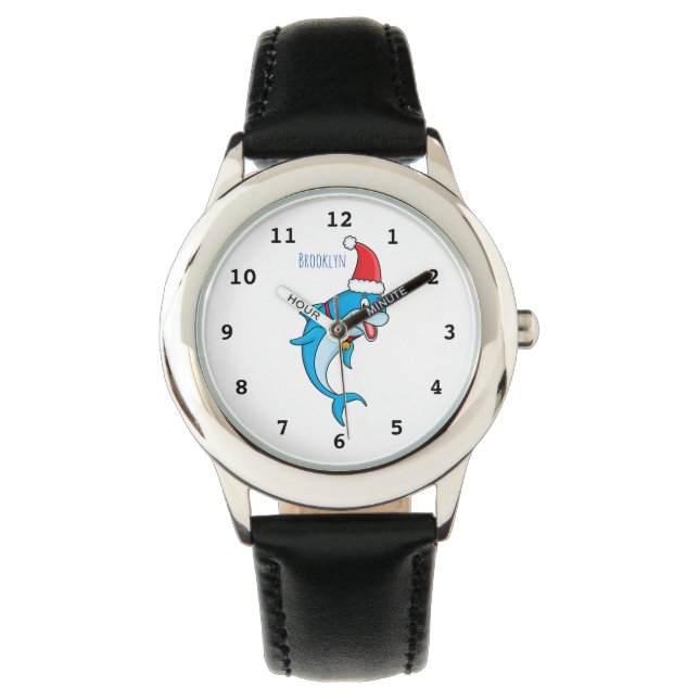 Cute dolphin with Santa hat cartoon Armbanduhr (Vorderseite)