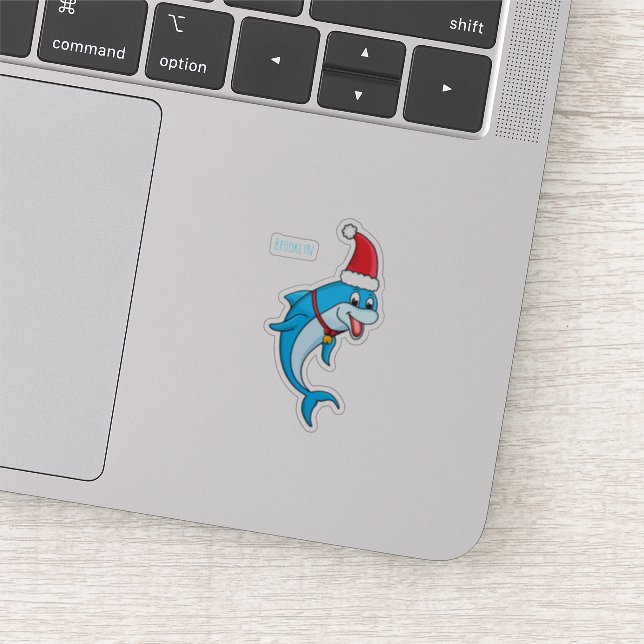 Cute dolphin with Santa hat cartoon Aufkleber (Ausschnitt)