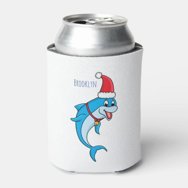 Cute dolphin with Santa hat cartoon Dosenkühler (Kanne Vorderseite)