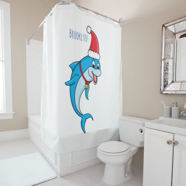 Cute dolphin with Santa hat cartoon Duschvorhang (Beispiel)