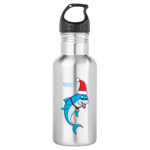 Cute dolphin with Santa hat cartoon Edelstahlflasche