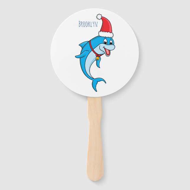 Cute dolphin with Santa hat cartoon Fächer (Vorderseite)