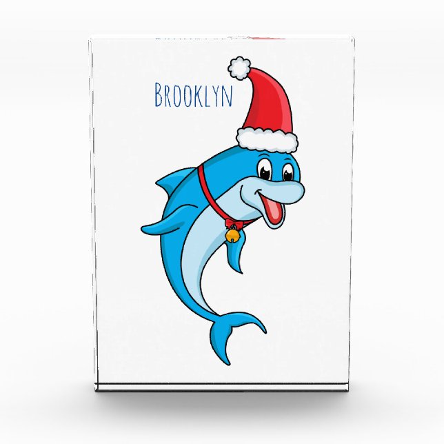 Cute dolphin with Santa hat cartoon Fotoblock (Vorderseite)