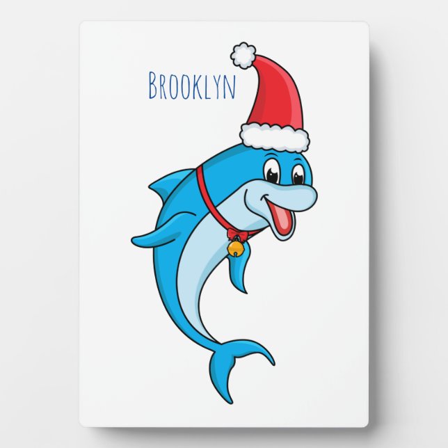 Cute dolphin with Santa hat cartoon Fotoplatte (Vorderseite)