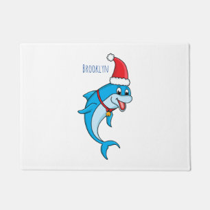 Cute dolphin with Santa hat cartoon Fußmatte