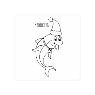Cute dolphin with Santa hat cartoon Gummistempel