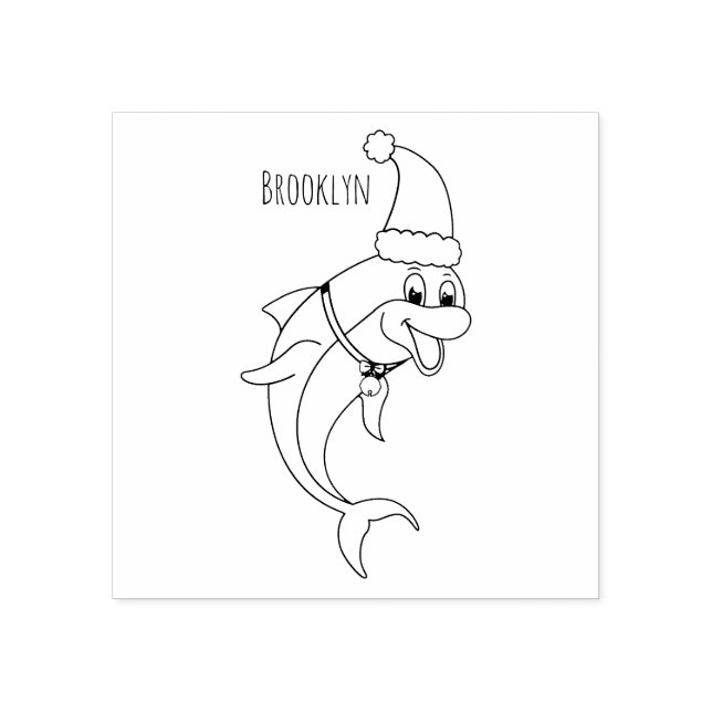 Cute dolphin with Santa hat cartoon Gummistempel (Prägung)