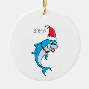 Cute dolphin with Santa hat cartoon Keramik Ornament