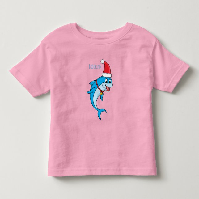 Cute dolphin with Santa hat cartoon Kleinkind T-shirt (Vorderseite)