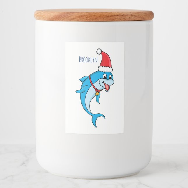 Cute dolphin with Santa hat cartoon Lebensmitteletikett (Vorderseite)