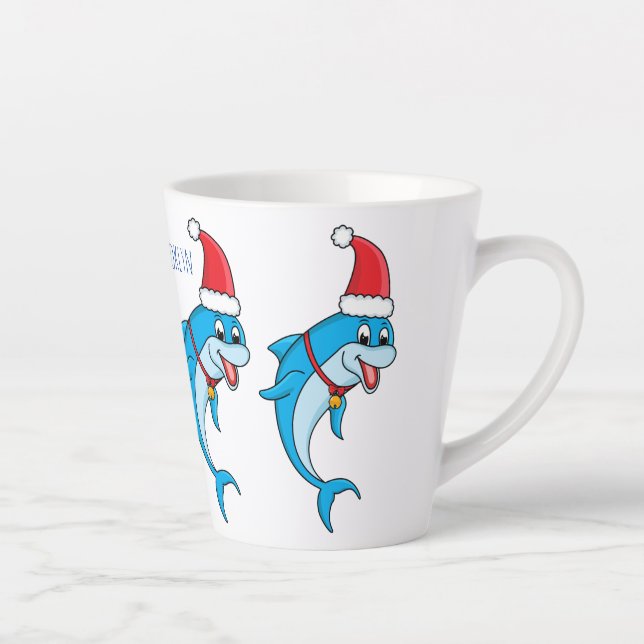 Cute dolphin with Santa hat cartoon Milchtasse (Rechts)