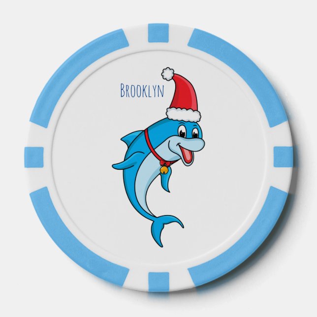 Cute dolphin with Santa hat cartoon Pokerchips (Vorderseite)