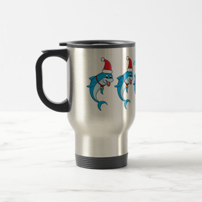 Cute dolphin with Santa hat cartoon Reisebecher (Links)