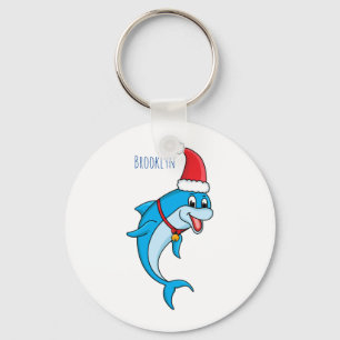 Cute dolphin with Santa hat cartoon Schlüsselanhänger