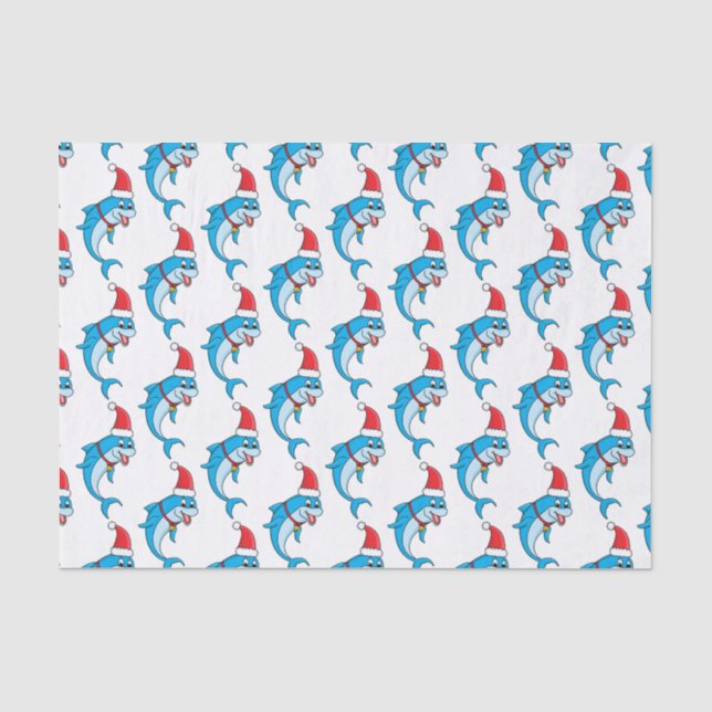 Cute dolphin with Santa hat cartoon Seidenpapier (Vorderseite)