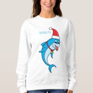 Cute dolphin with Santa hat cartoon Sweatshirt