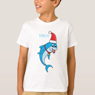 Cute dolphin with Santa hat cartoon T-Shirt