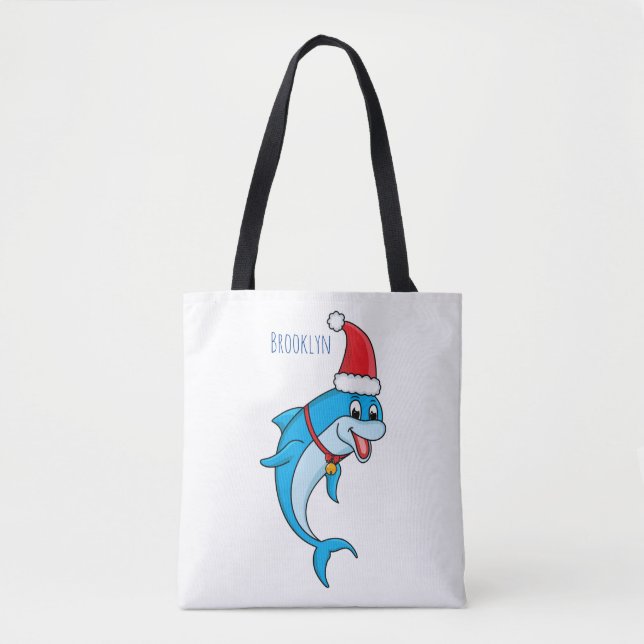 Cute dolphin with Santa hat cartoon Tasche (Vorderseite)