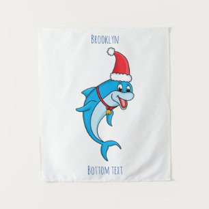 Cute dolphin with Santa hat cartoon Wandteppich