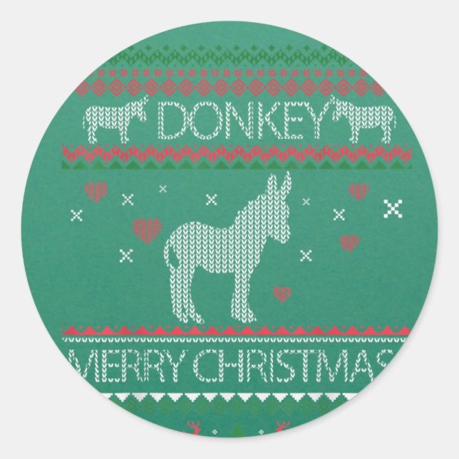 Cute Donkey Ugly Sweater Christmas Holiday Winter Runder Aufkleber (Vorderseite)