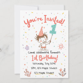 Cute Doodle Crayon Style First Party invite Einladung